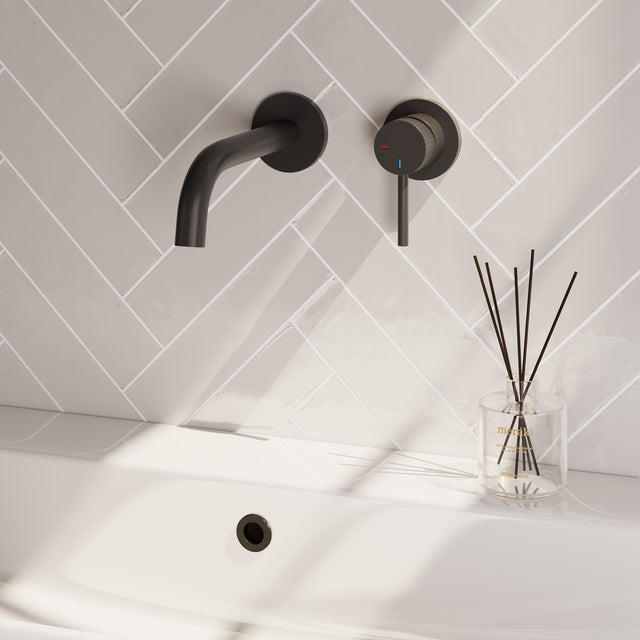 BRAUER Stripe inbouw wastafelmengkraan met gebogen uitloop en rozetten model A1 mat zwart 5-S-328