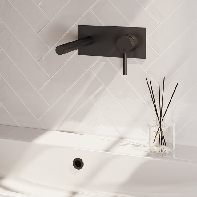 BRAUER Stripe inbouw wastafelmengkraan met rechte uitloop en afdekplaat model A1 mat zwart 5-S-330