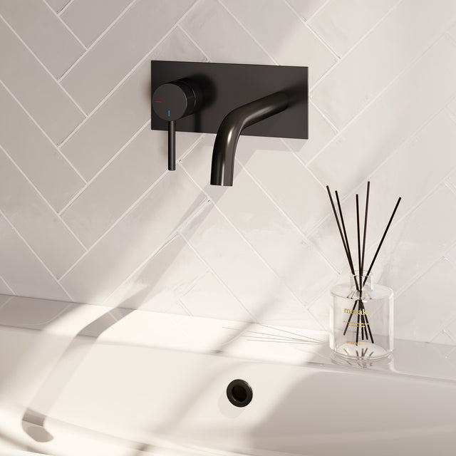 BRAUER Stripe inbouw wastafelmengkraan met gebogen uitloop en afdekplaat model A2 mat zwart 5-S-333