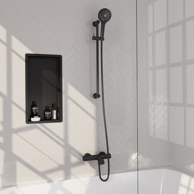 BRAUER Stripe opbouw baddouche thermostaatkraan SET 02 met glijstang en 3-standen handdouche en doucheslang mat zwart 5-S-341