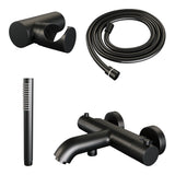 BRAUER Stripe opbouw baddouche thermostaatkraan SET 03 met wandhouder en staaf handdouche en doucheslang mat zwart 5-S-342