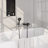 BRAUER Stripe opbouw baddouche thermostaatkraan SET 04 met wandhouder en 3-standen handdouche en doucheslang mat zwart 5-S-343