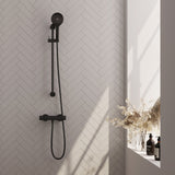 BRAUER Stripe opbouw douche thermostaatkraan SET 02 met glijstang en 3-standen handdouche en doucheslang mat zwart 5-S-346