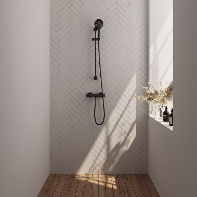 BRAUER Stripe opbouw douche thermostaatkraan SET 02 met glijstang en 3-standen handdouche en doucheslang mat zwart 5-S-346