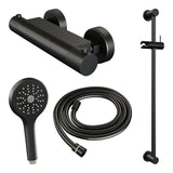 BRAUER Stripe opbouw douche thermostaatkraan SET 02 met glijstang en 3-standen handdouche en doucheslang mat zwart 5-S-346