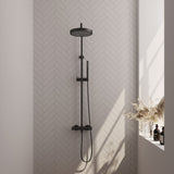 BRAUER Stripe opbouw thermostatische regendouche SET 01 met 25 cm hoofddouche en staaf handdouche en doucheslang mat zwart 5-S-348