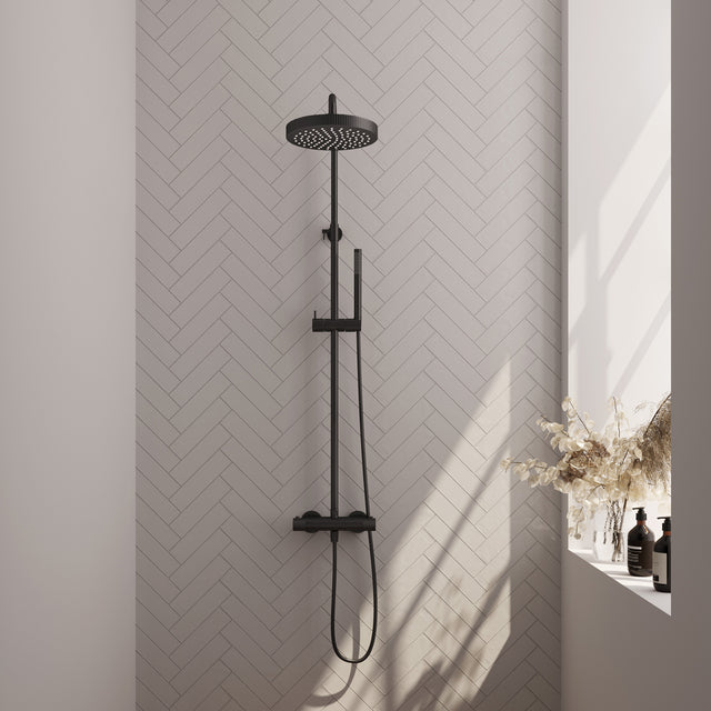 BRAUER Stripe opbouw thermostatische regendouche SET 01 met 25 cm hoofddouche en staaf handdouche en doucheslang mat zwart 5-S-348