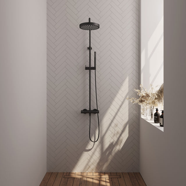 BRAUER Stripe opbouw thermostatische regendouche SET 01 met 25 cm hoofddouche en staaf handdouche en doucheslang mat zwart 5-S-348