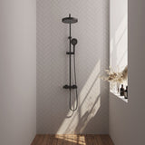 BRAUER Stripe opbouw thermostatische regendouche SET 02 met 25 cm hoofddouche en 3-standen handdouche en doucheslang mat zwart 5-S-349