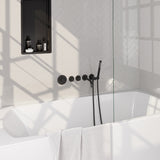 BRAUER Stripe thermostatische inbouw badkraan SET 01 met uitloop en staaf handdouche en doucheslang en wandaansluitbocht mat zwart 5-S-357