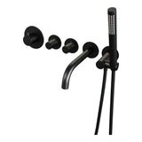 BRAUER Stripe thermostatische inbouw badkraan SET 01 met uitloop en staaf handdouche en doucheslang en wandaansluitbocht mat zwart 5-S-357