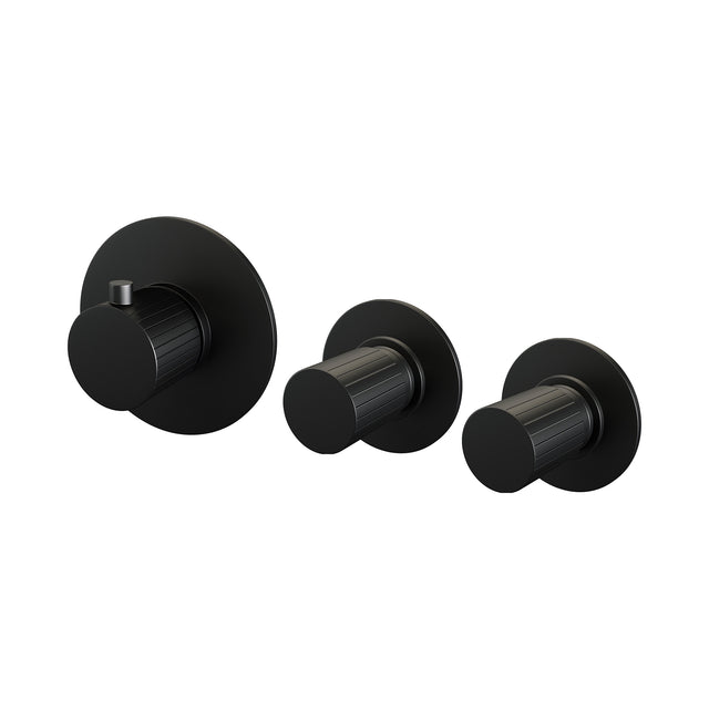 BRAUER Stripe thermostatische inbouw badkraan SET 01 met uitloop en staaf handdouche en doucheslang en wandaansluitbocht mat zwart 5-S-357