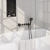 BRAUER Stripe thermostatische inbouw badkraan SET 02 met uitloop en 3-standen handdouche en doucheslang en wandaansluitbocht mat zwart 5-S-358