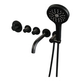 BRAUER Stripe thermostatische inbouw badkraan SET 02 met uitloop en 3-standen handdouche en doucheslang en wandaansluitbocht mat zwart 5-S-358