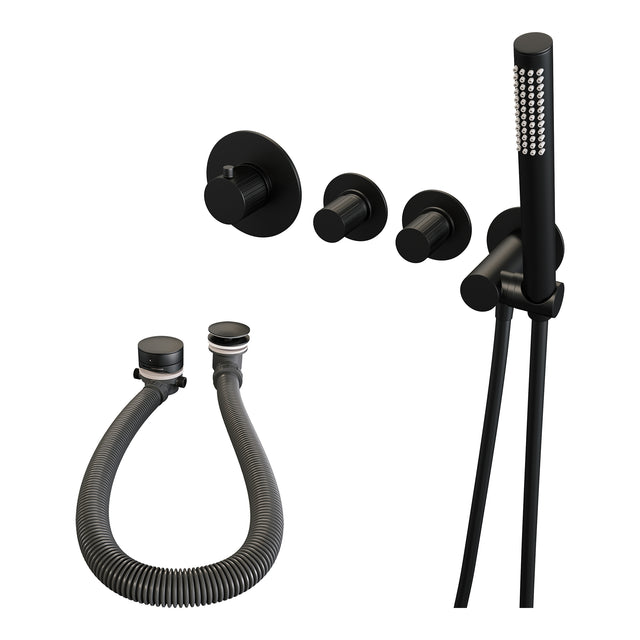 BRAUER Stripe thermostatische inbouw badkraan SET 01 met badvulcombinatie en staaf handdouche en doucheslang en wandaansluitbocht mat zwart 5-S-359