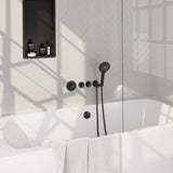 BRAUER Stripe thermostatische inbouw badkraan SET 02 met badvulcombinatie en 3-standen handdouche en doucheslang en wandaansluitbocht mat zwart 5-S-360
