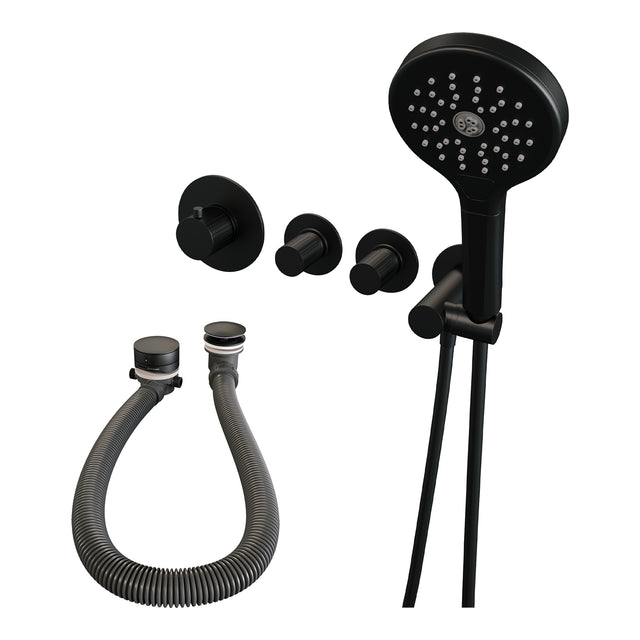 BRAUER Stripe thermostatische inbouw badkraan SET 02 met badvulcombinatie en 3-standen handdouche en doucheslang en wandaansluitbocht mat zwart 5-S-360