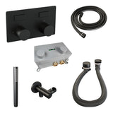 BRAUER Stripe thermostatische inbouw badkraan met drukknoppen SET 03 met badvulcombinatie en staaf handdouche en doucheslang en wandaansluitbocht mat zwart 5-S-361