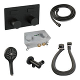 BRAUER Stripe thermostatische inbouw badkraan met drukknoppen SET 04 met badvulcombinatie en 3-standen handdouche en doucheslang en wandaansluitbocht mat zwart 5-S-362