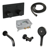 BRAUER Stripe thermostatische inbouw badkraan met drukknoppen SET 04 met uitloop en 3-standen handdouche en doucheslang en wandaansluitbocht mat zwart 5-S-364