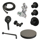 BRAUER Stripe thermostatische inbouw regendouche SET 05 met 25 cm douchekop en gebogen muurarm en 3-standen handdouche en doucheslang en wandaansluitbocht mat zwart 5-S-373
