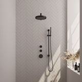 BRAUER Stripe thermostatische inbouw regendouche SET 07 met 25 cm douchekop en rechte muurarm en staaf handdouche en doucheslang en geïntegreerde glijstang mat zwart 5-S-377