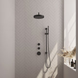 BRAUER Stripe thermostatische inbouw regendouche SET 08 met 25 cm douchekop en gebogen muurarm en staaf handdouche en doucheslang en geïntegreerde glijstang mat zwart 5-S-379