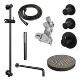 BRAUER Stripe thermostatische inbouw regendouche SET 08 met 25 cm douchekop en gebogen muurarm en staaf handdouche en doucheslang en geïntegreerde glijstang mat zwart 5-S-379