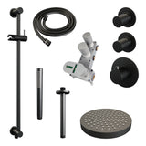 BRAUER Stripe thermostatische inbouw regendouche SET 09 met 25 cm douchekop en plafondarm en staaf handdouche en doucheslang en geïntegreerde glijstang mat zwart 5-S-381