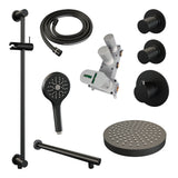 BRAUER Stripe thermostatische inbouw regendouche SET 10 met 25 cm douchekop en rechte muurarm en 3-standen handdouche en doucheslang en geïntegreerde glijstang mat zwart 5-S-383