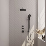 BRAUER Stripe thermostatische inbouw regendouche SET 11 met 25 cm douchekop en gebogen muurarm en 3-standen handdouche en doucheslang en geïntegreerde glijstang mat zwart 5-S-385