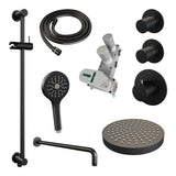 BRAUER Stripe thermostatische inbouw regendouche SET 11 met 25 cm douchekop en gebogen muurarm en 3-standen handdouche en doucheslang en geïntegreerde glijstang mat zwart 5-S-385