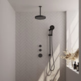 BRAUER Stripe thermostatische inbouw regendouche SET 12 met 25 cm douchekop en plafondarm en 3-standen handdouche en doucheslang en geïntegreerde glijstang mat zwart 5-S-387