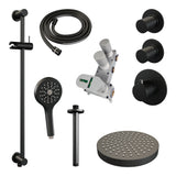 BRAUER Stripe thermostatische inbouw regendouche SET 12 met 25 cm douchekop en plafondarm en 3-standen handdouche en doucheslang en geïntegreerde glijstang mat zwart 5-S-387