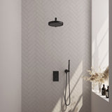 BRAUER Stripe thermostatische inbouw regendouche 3-weg rechthoekig SET 13 met 25 cm douchekop en rechte muurarm en staaf handdouche en doucheslang en wandaansluitbocht mat zwart 5-S-389