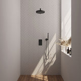 BRAUER Stripe thermostatische inbouw regendouche 3-weg rechthoekig SET 13 met 25 cm douchekop en rechte muurarm en staaf handdouche en doucheslang en wandaansluitbocht mat zwart 5-S-389