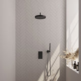 BRAUER Stripe thermostatische inbouw regendouche 3-weg rechthoekig SET 14 met 25 cm douchekop en gebogen muurarm en staaf handdouche en doucheslang en wandaansluitbocht mat zwart 5-S-391