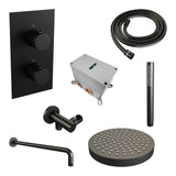 BRAUER Stripe thermostatische inbouw regendouche 3-weg rechthoekig SET 14 met 25 cm douchekop en gebogen muurarm en staaf handdouche en doucheslang en wandaansluitbocht mat zwart 5-S-391