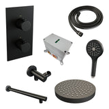 BRAUER Stripe thermostatische inbouw regendouche 3-weg rechthoekig SET 16 met 25 cm douchekop en rechte muurarm en 3-standen handdouche en doucheslang en wandaansluitbocht mat zwart 5-S-395