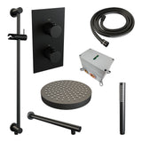 BRAUER Stripe thermostatische inbouw regendouche 3-weg rechthoekig SET 19 met 25 cm douchekop en rechte muurarm en staaf handdouche en doucheslang en geïntegreerde glijstang mat zwart 5-S-401