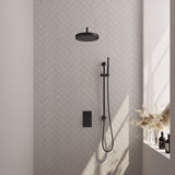 BRAUER Stripe thermostatische inbouw regendouche 3-weg rechthoekig SET 20 met 25 cm douchekop en gebogen muurarm en staaf handdouche en doucheslang en geïntegreerde glijstang mat zwart 5-S-403