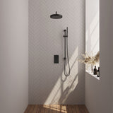 BRAUER Stripe thermostatische inbouw regendouche 3-weg rechthoekig SET 20 met 25 cm douchekop en gebogen muurarm en staaf handdouche en doucheslang en geïntegreerde glijstang mat zwart 5-S-403