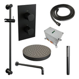 BRAUER Stripe thermostatische inbouw regendouche 3-weg rechthoekig SET 20 met 25 cm douchekop en gebogen muurarm en staaf handdouche en doucheslang en geïntegreerde glijstang mat zwart 5-S-403