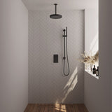 BRAUER Stripe thermostatische inbouw regendouche 3-weg rechthoekig SET 21 met 25 cm douchekop en plafondarm en staaf handdouche en doucheslang en geïntegreerde glijstang mat zwart 5-S-405