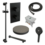 BRAUER Stripe thermostatische inbouw regendouche 3-weg rechthoekig SET 22 met 25 cm douchekop en rechte muurarm en 3-standen handdouche en doucheslang en geïntegreerde glijstang mat zwart 5-S-407