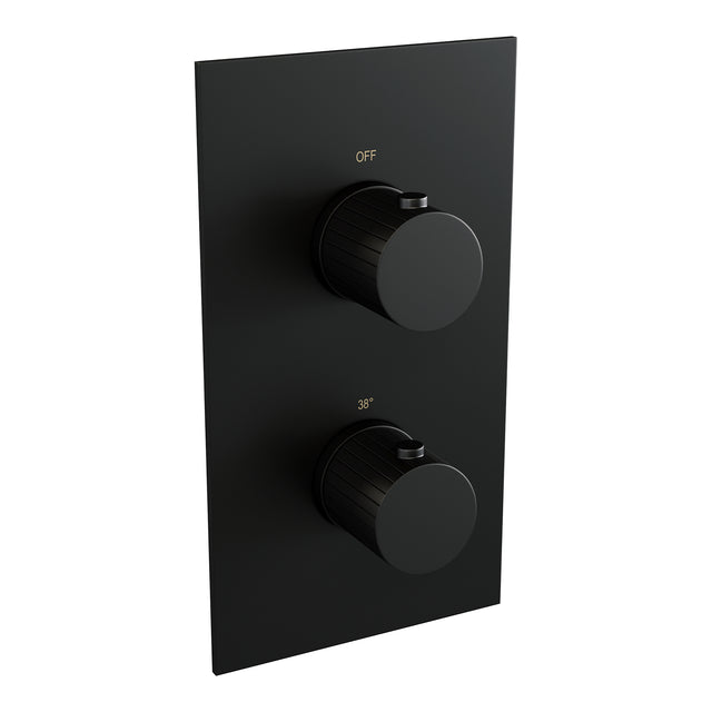 BRAUER Stripe thermostatische inbouw regendouche 3-weg rechthoekig SET 22 met 25 cm douchekop en rechte muurarm en 3-standen handdouche en doucheslang en geïntegreerde glijstang mat zwart 5-S-407