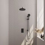 BRAUER Stripe thermostatische inbouw regendouche 3-weg rechthoekig SET 23 met 25 cm douchekop en gebogen muurarm en 3-standen handdouche en doucheslang en geïntegreerde glijstang mat zwart 5-S-409