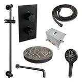 BRAUER Stripe thermostatische inbouw regendouche 3-weg rechthoekig SET 23 met 25 cm douchekop en gebogen muurarm en 3-standen handdouche en doucheslang en geïntegreerde glijstang mat zwart 5-S-409
