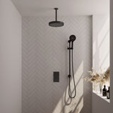 BRAUER Stripe thermostatische inbouw regendouche 3-weg rechthoekig SET 24 met 25 cm douchekop en plafondarm en 3-standen handdouche en doucheslang en geïntegreerde glijstang mat zwart 5-S-411