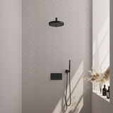 BRAUER Stripe thermostatische inbouw regendouche met drukknoppen SET 25 met 25 cm douchekop en rechte muurarm en staaf handdouche en doucheslang en wandaansluitbocht mat zwart 5-S-413